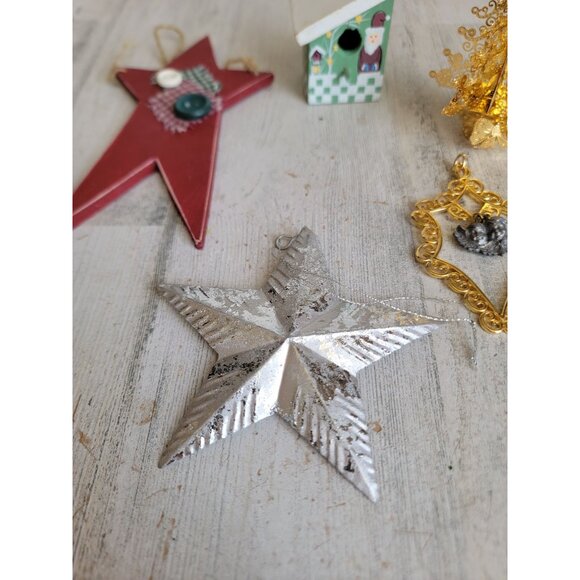 Vintage star tree golden trim variety ornament Xmas set birdhouse - Picture 2 of 9